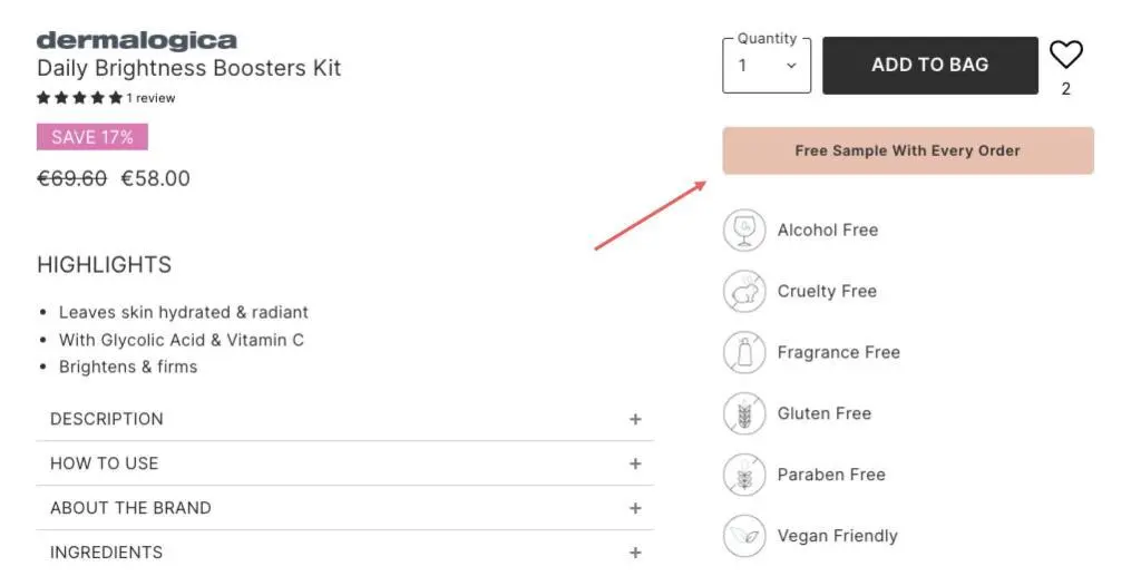 SkinShop.ie combines samples with free gift with purchase marketing offers