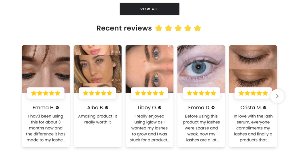 iGlow example of highlighting customer reviews for its Shopify bundles