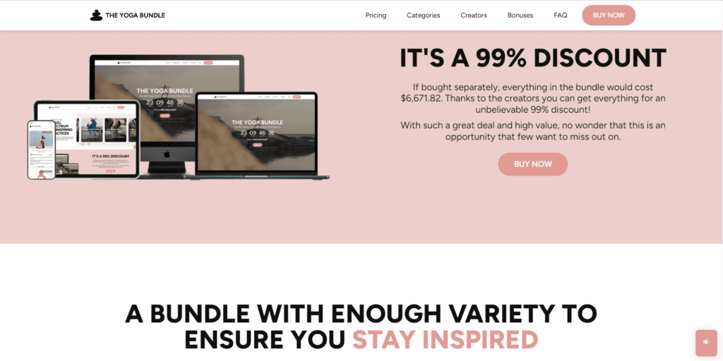 The Yoga Bundle example of highlighting its Shopify bundling product on homepage