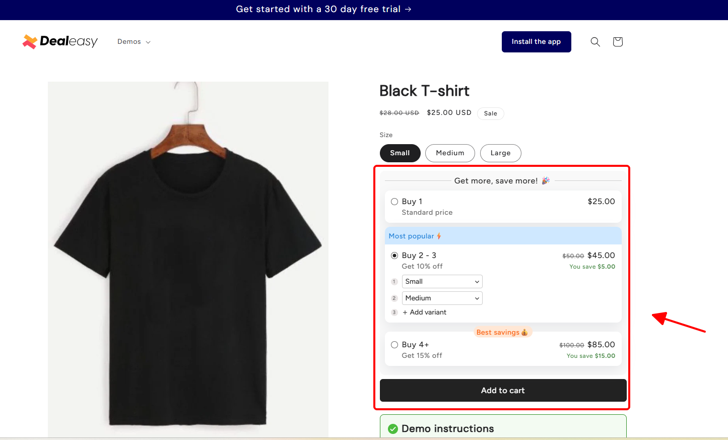 Dealeasy volume discount widget