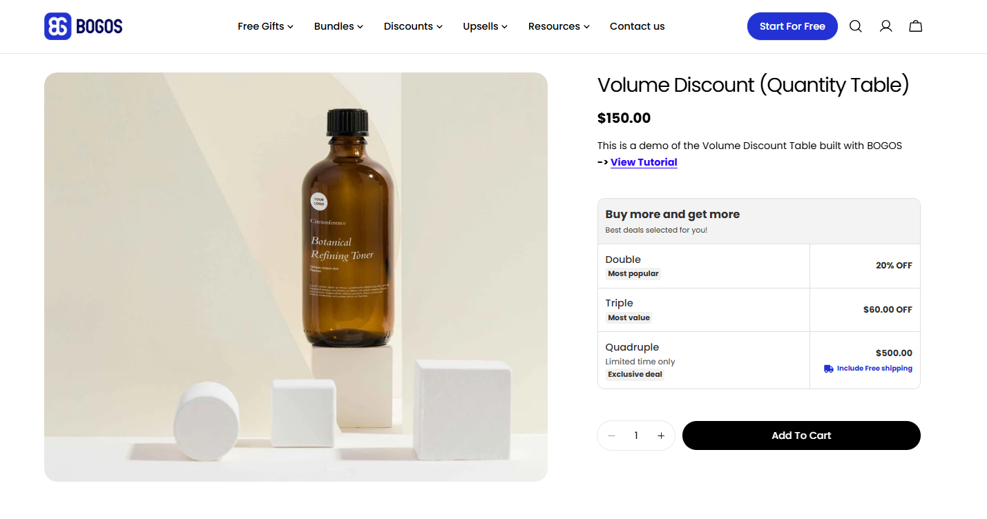 Tiered discounts with quantity table