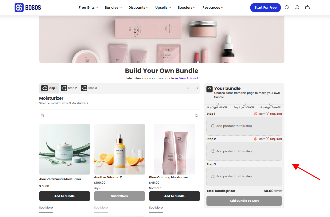 Build your own bundle page with tiered rewards widget