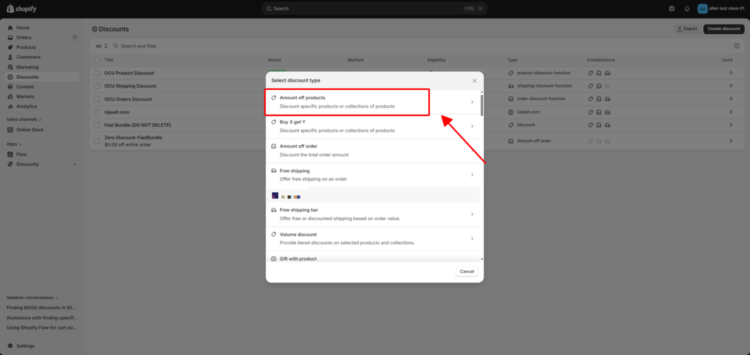 Choose "amount off products" discount type
