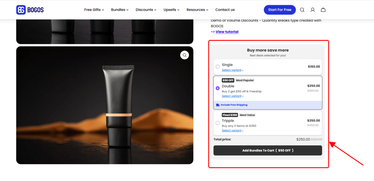 BOGOS Mix & Match widget combined with tiered discounts