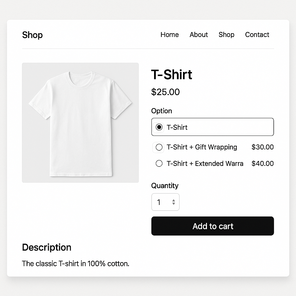 Include product add-ons as variants in Shopify.