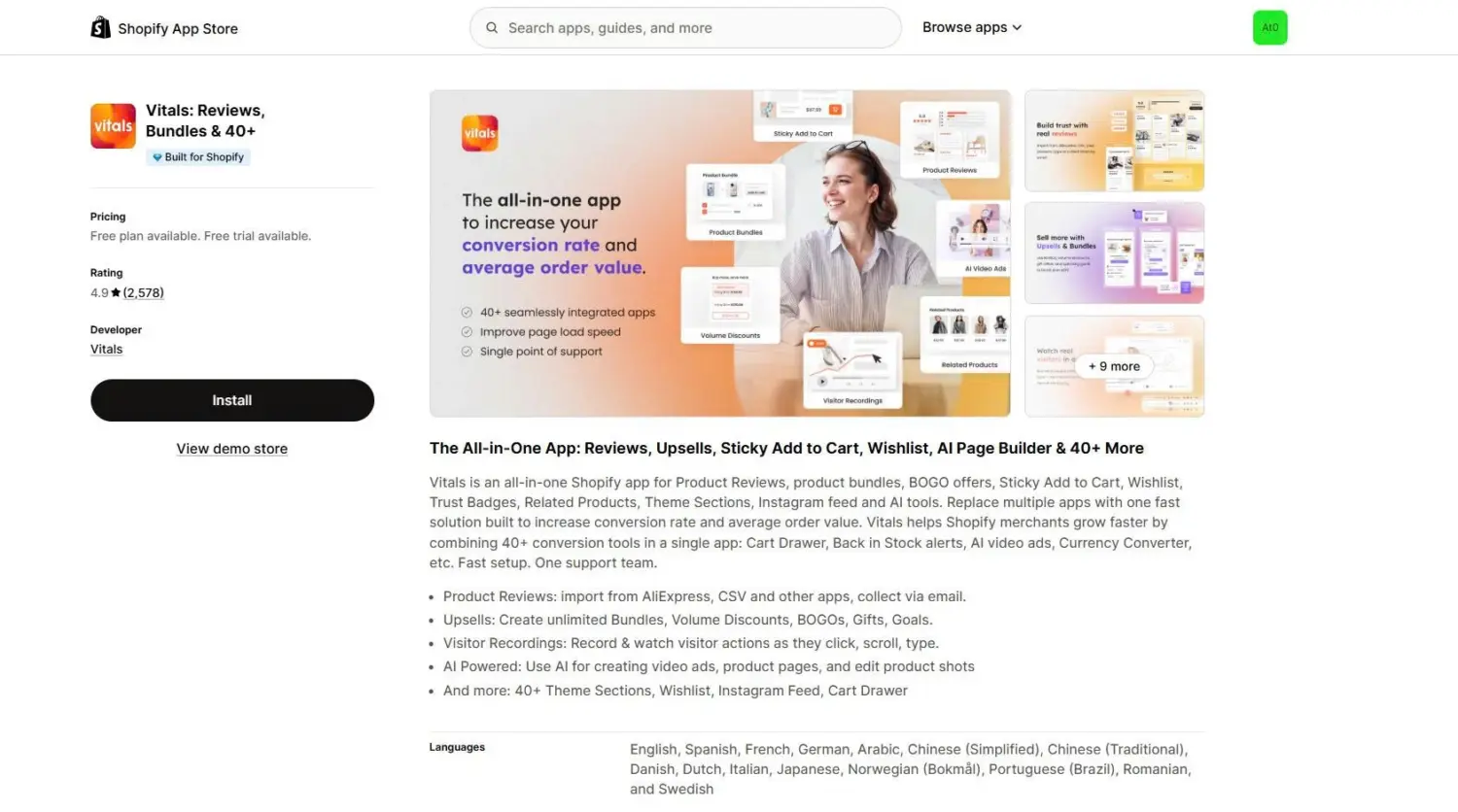 Vitals Shopify App