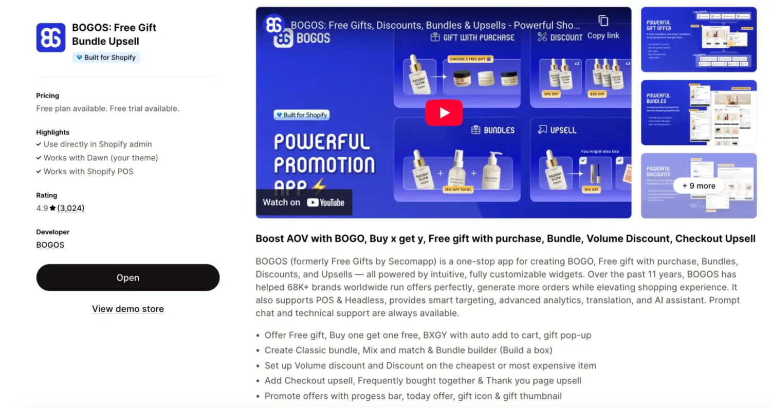 Bogos Free Gift Bundle Upsell App Promotion Features