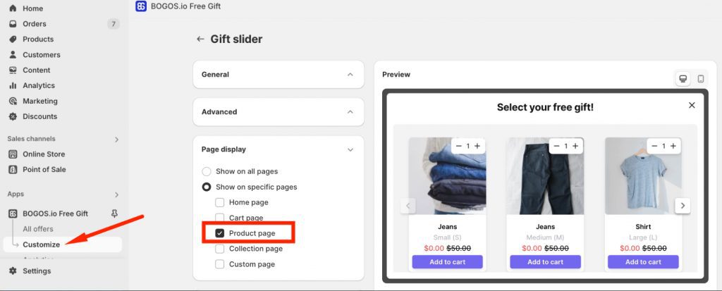 Customize Gift Slider Display