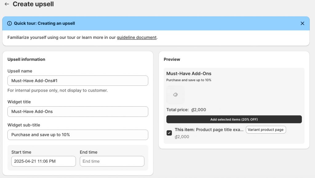 Fill In Upsell Information