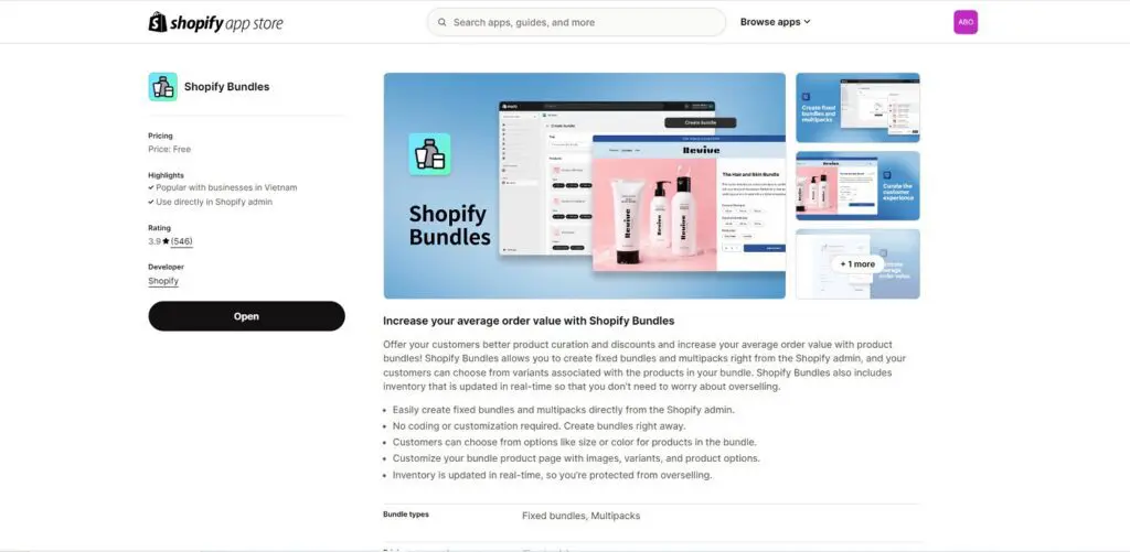 Shopify Native Bundles app