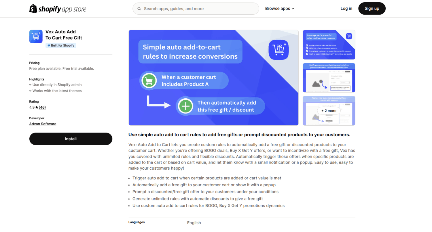 Vex Auto Add To Cart Free GIft