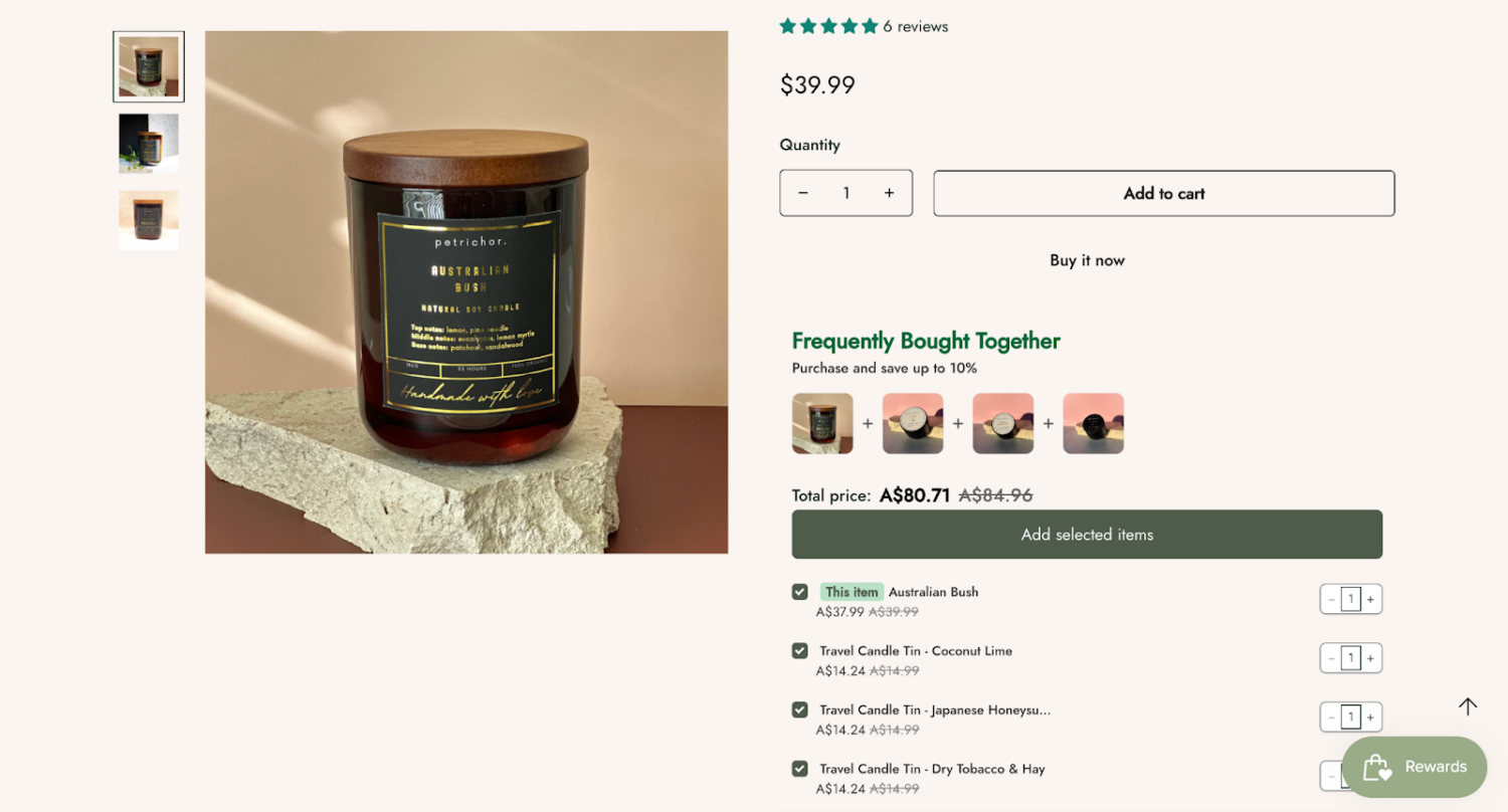 Frequently bought together widget on product page

