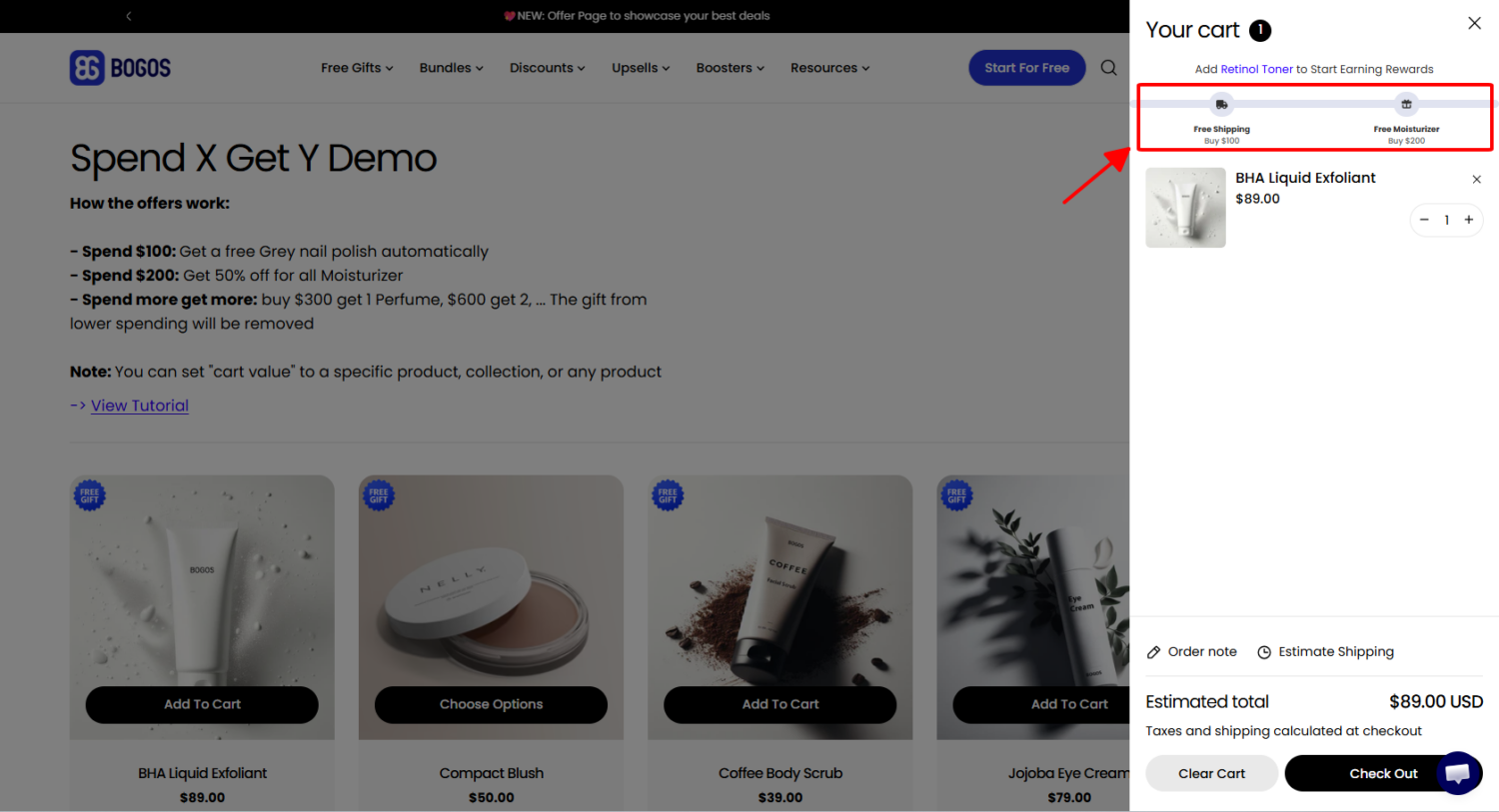 Spend threshold gift