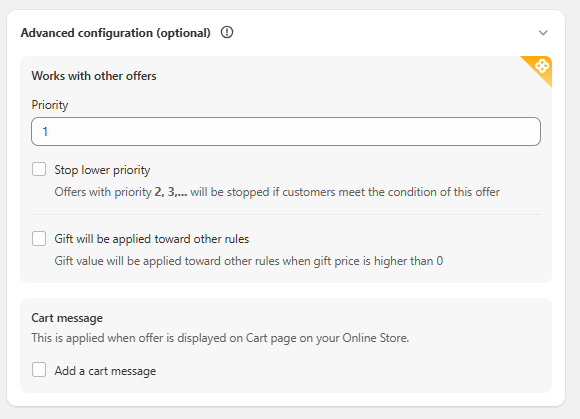 BOGOS Offer Priority and Cart Message Settings