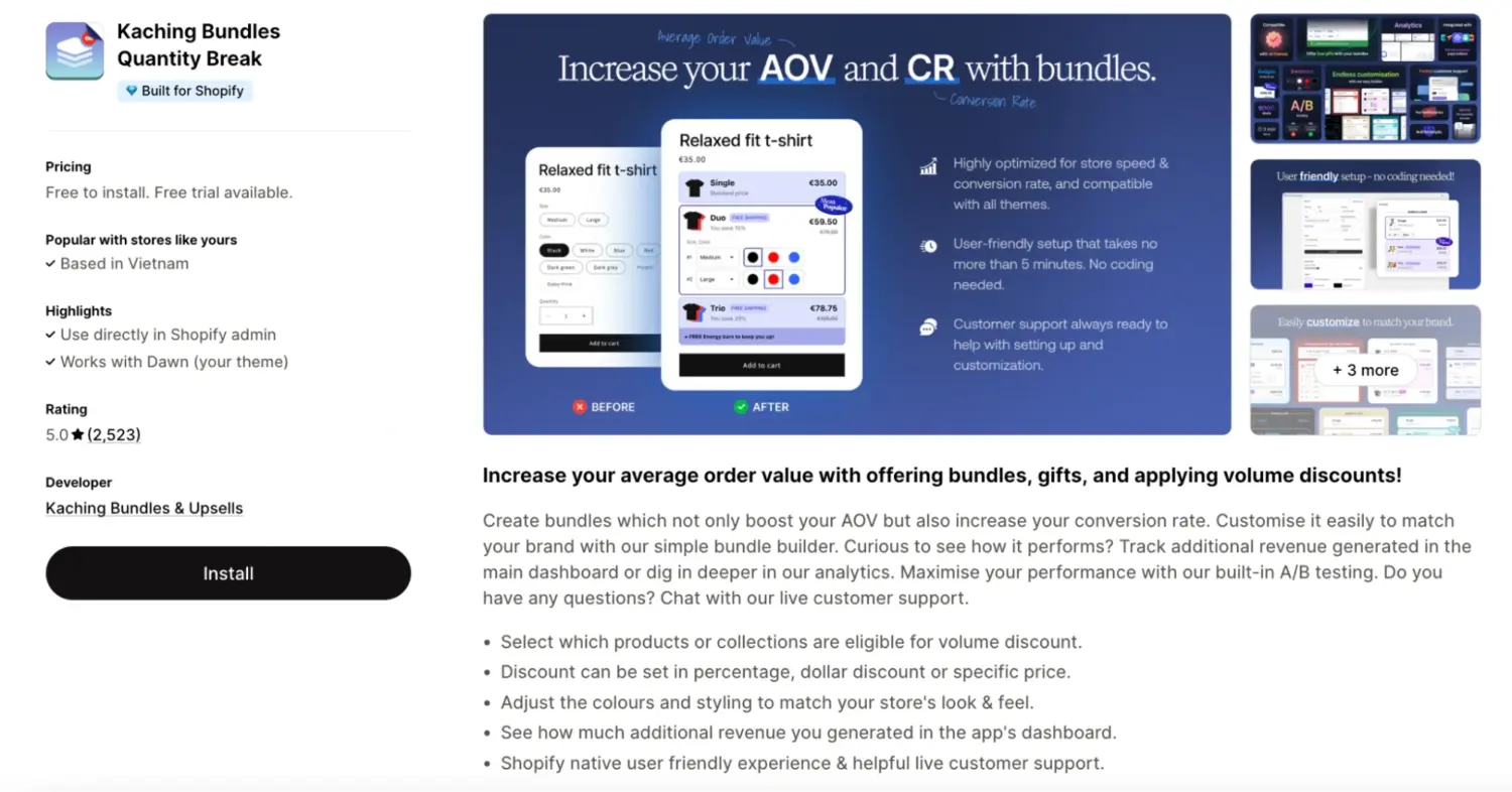 Kaching Bundles Quantity Break App Single Widget Approach