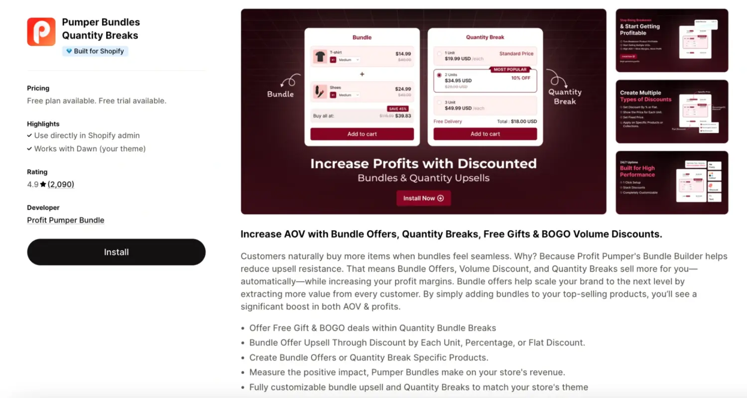 Pumper Bundles Quantity Breaks App Feature Summary