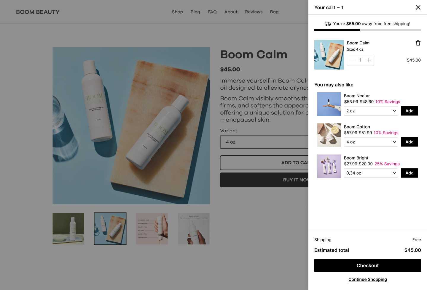 Addon Section In Cart Drawer Example