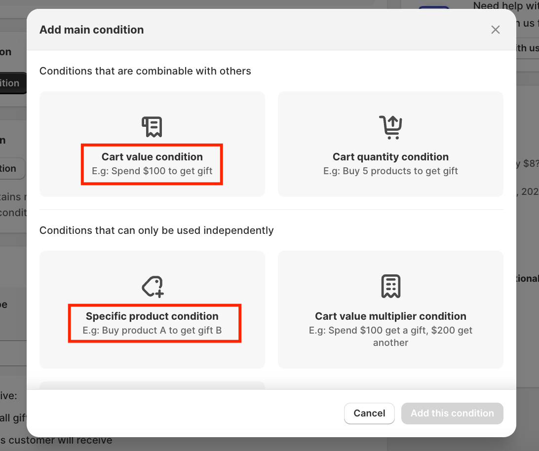Set conditions that trigger upsell offers.