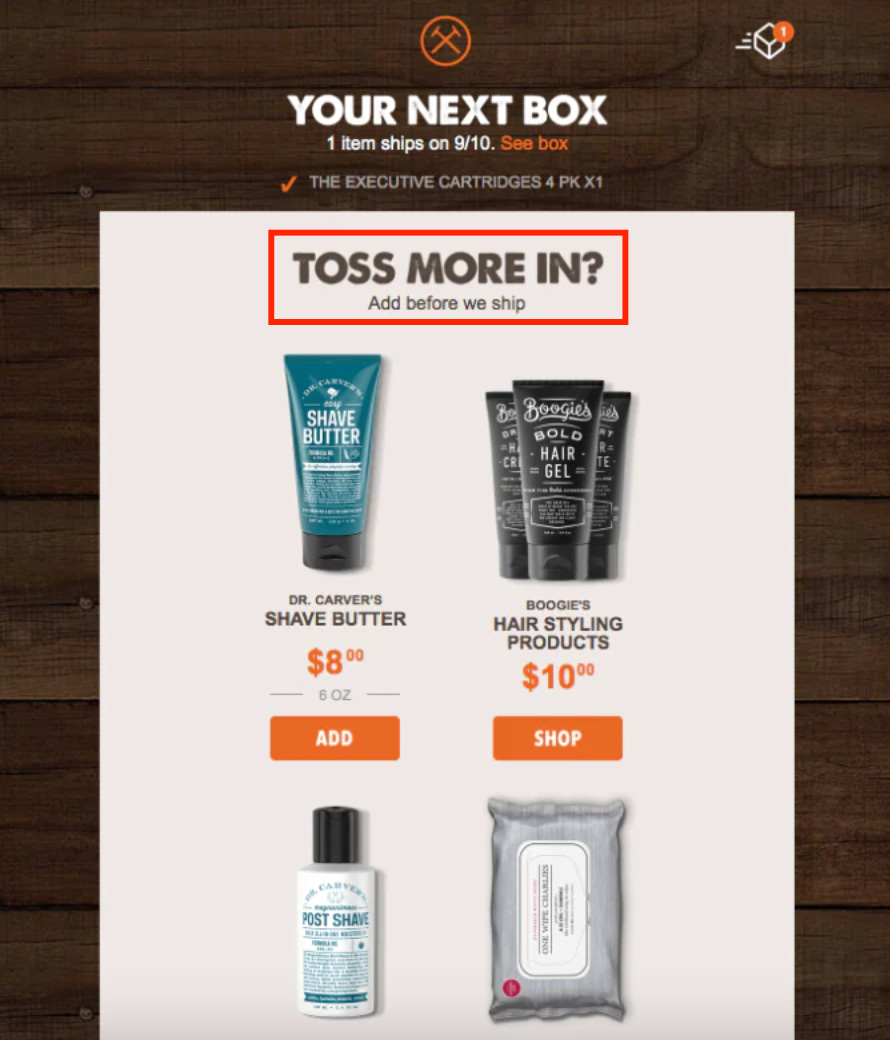 Dollar Shave Club Post Purchase Upsell Email