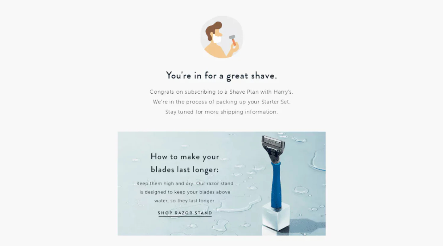 Harrys Email Suggesting Product Care Tip And Add On