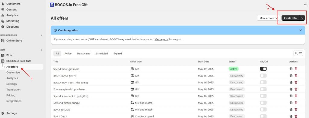 Click "Create Offer" in BOGOS.
