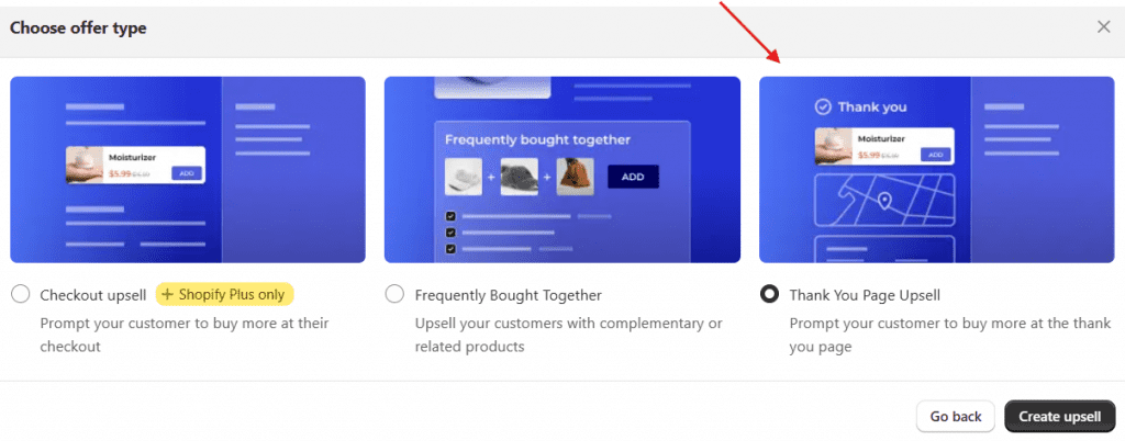 Choose "Thank You Page Upsell"