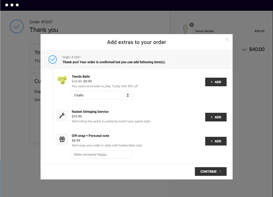 An example of a post-purchase upsell offer