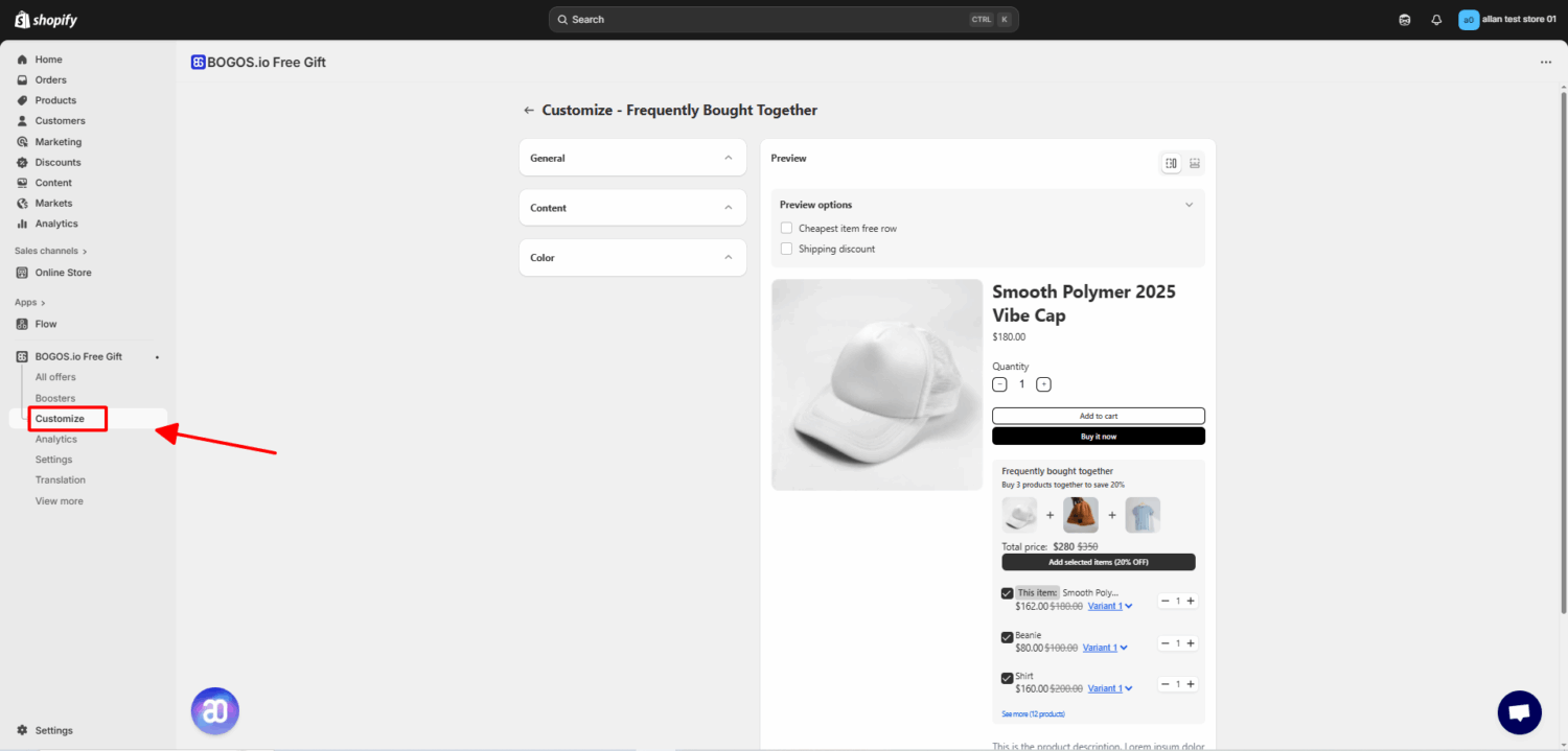 Customize BOGOS's FBT widget