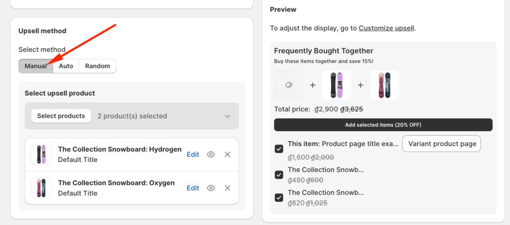 Manually choose upsell products