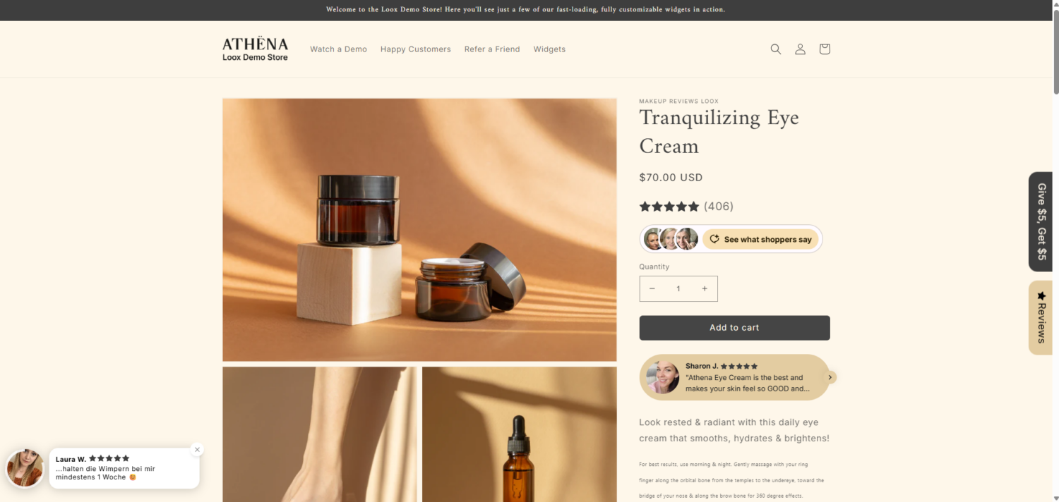 Social proof and reviews on Shopify product page
