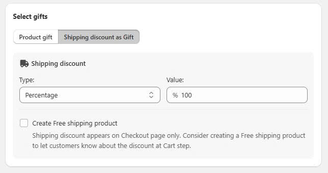 Set Shipping Discount As Gift