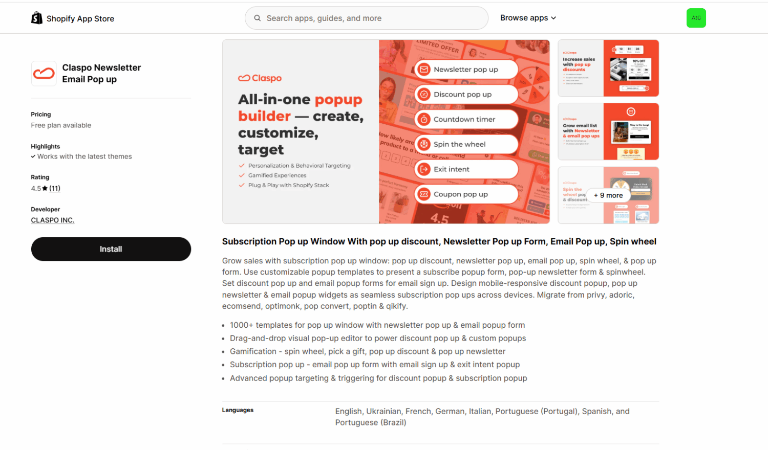 Claspo Shopify popup app
