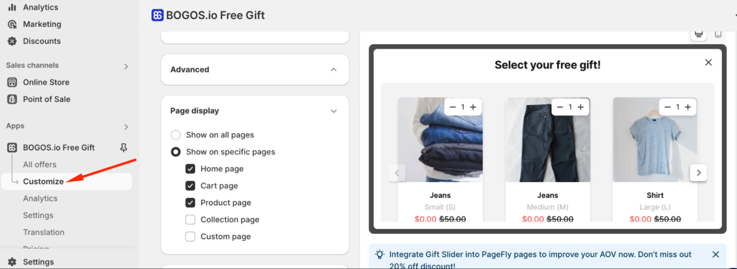 Customize pop-up display