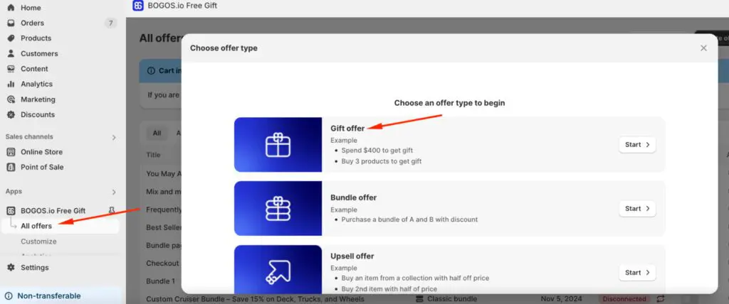 Choose Gift offer type
