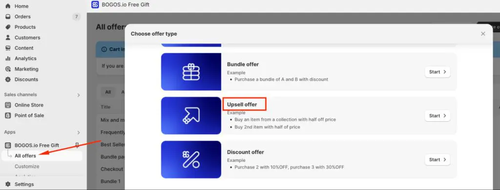 Choose "Upsell offer" in BOGOS