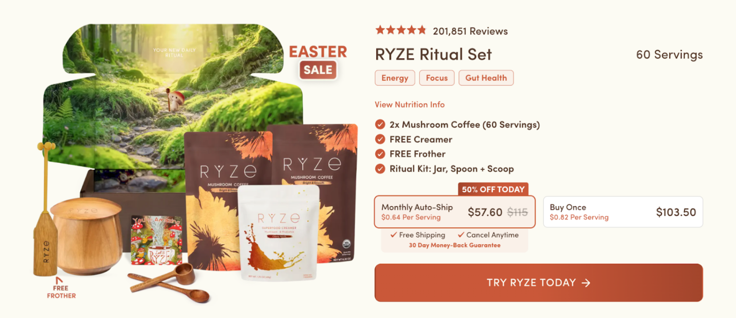 Ryze Ritual Set that includes a free creamer and frother