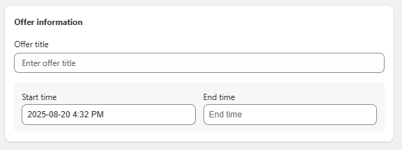Enter offer tittle, start & end time

