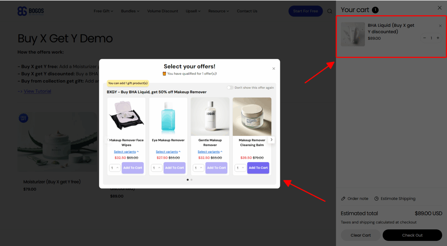 Free gift selection popup by BOGOS