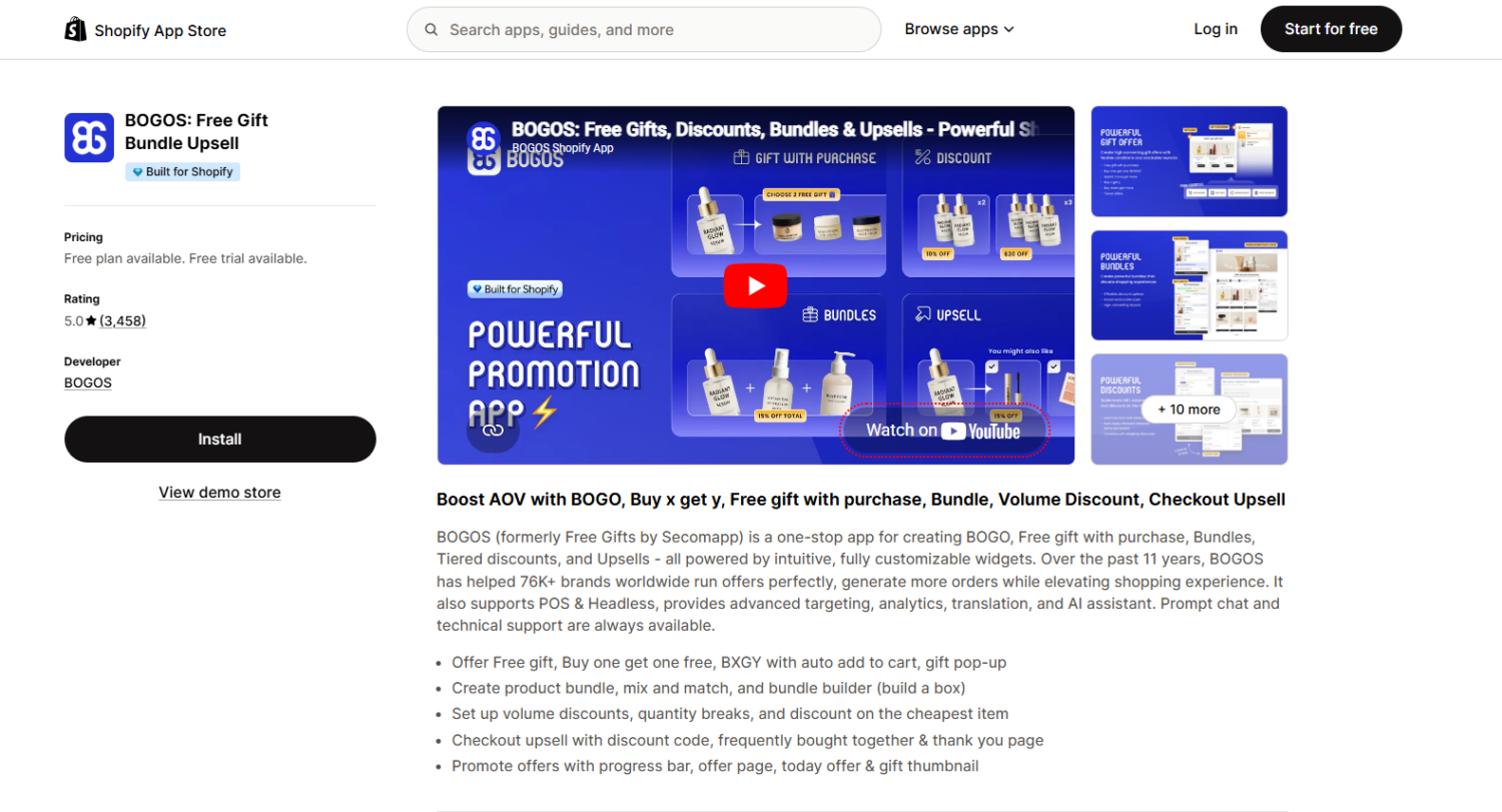 BOGOS free gift bundle upsell
