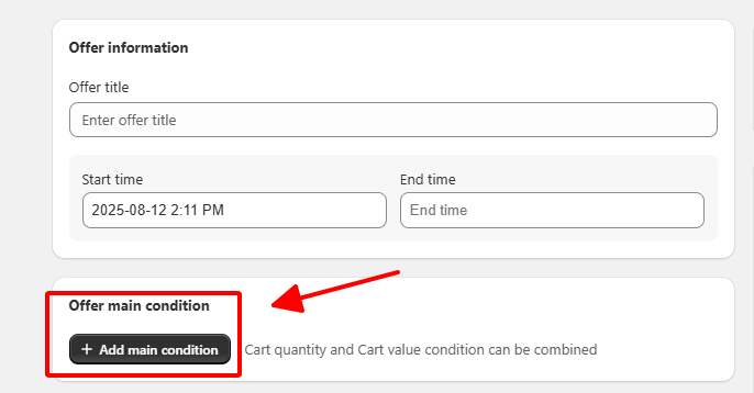Enter the offer title, Start & End dates for the offer
