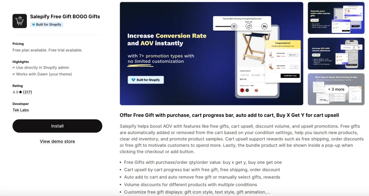 Salepify Free Gift App Shopify Overview
