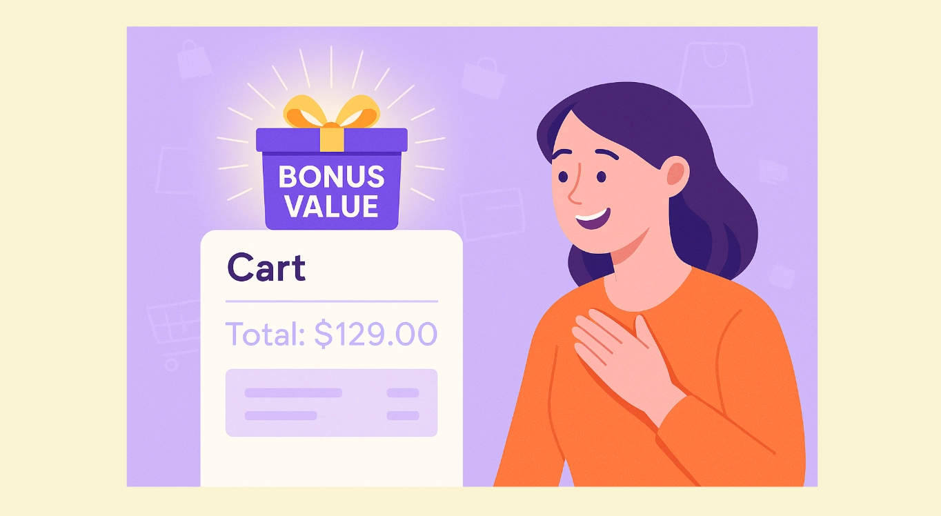 Shopper Smiling At Bonus Value Cart