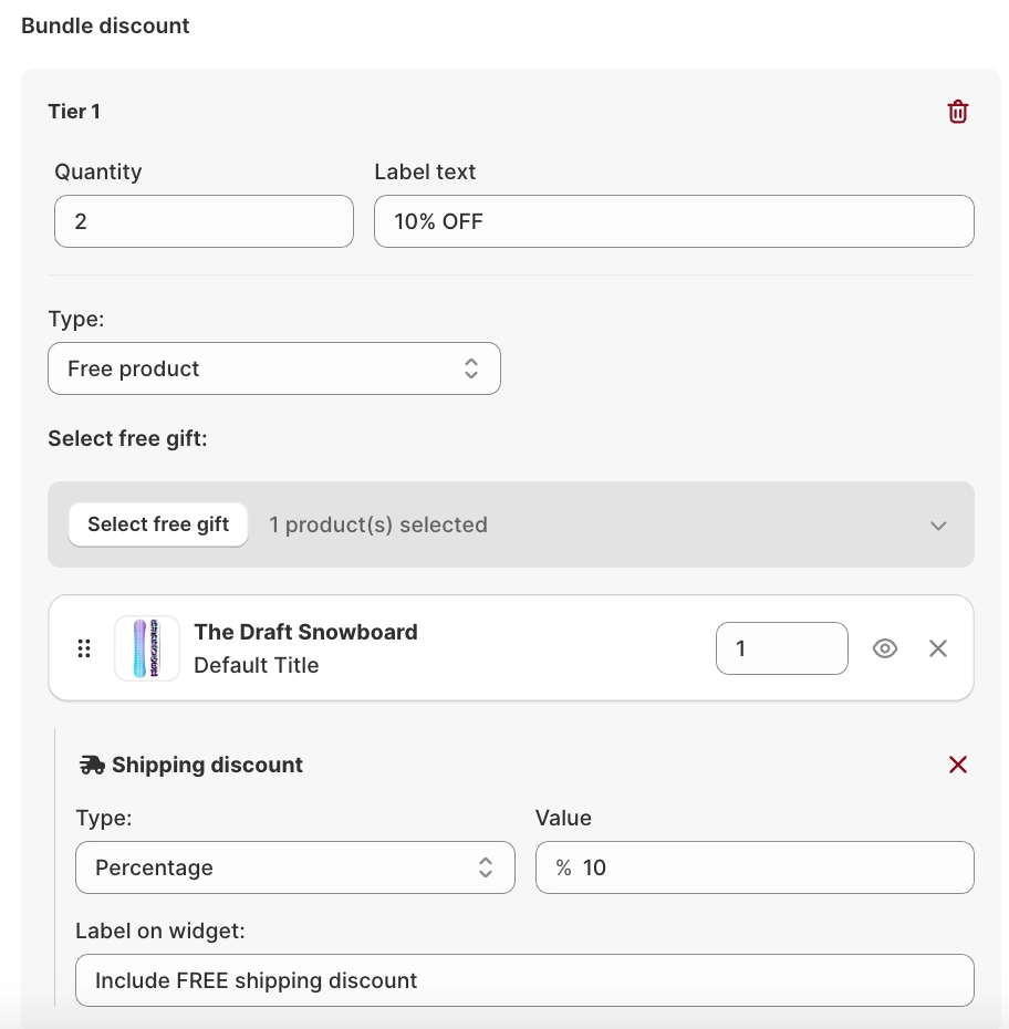 Bundle Discount Setup Free Gift Snowboard Bogos App