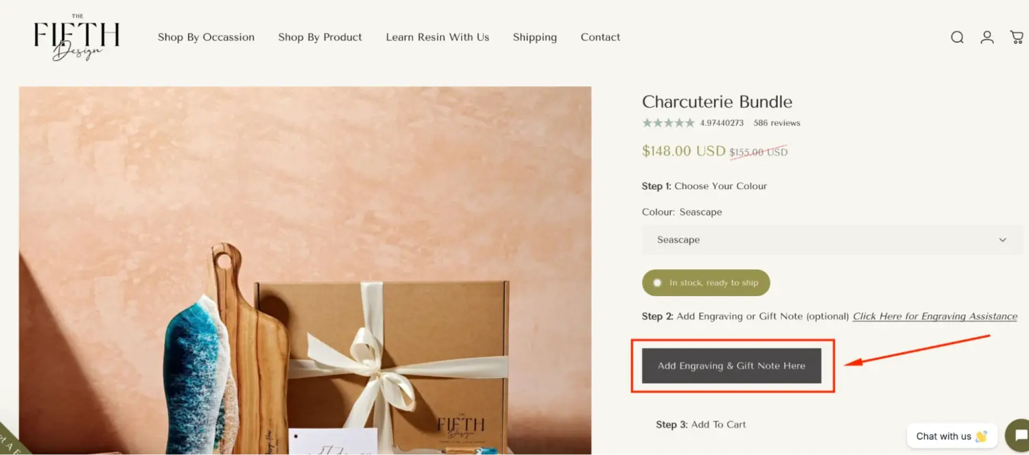 Charcuterie Bundle Page With Optional Engraving And Gift Note