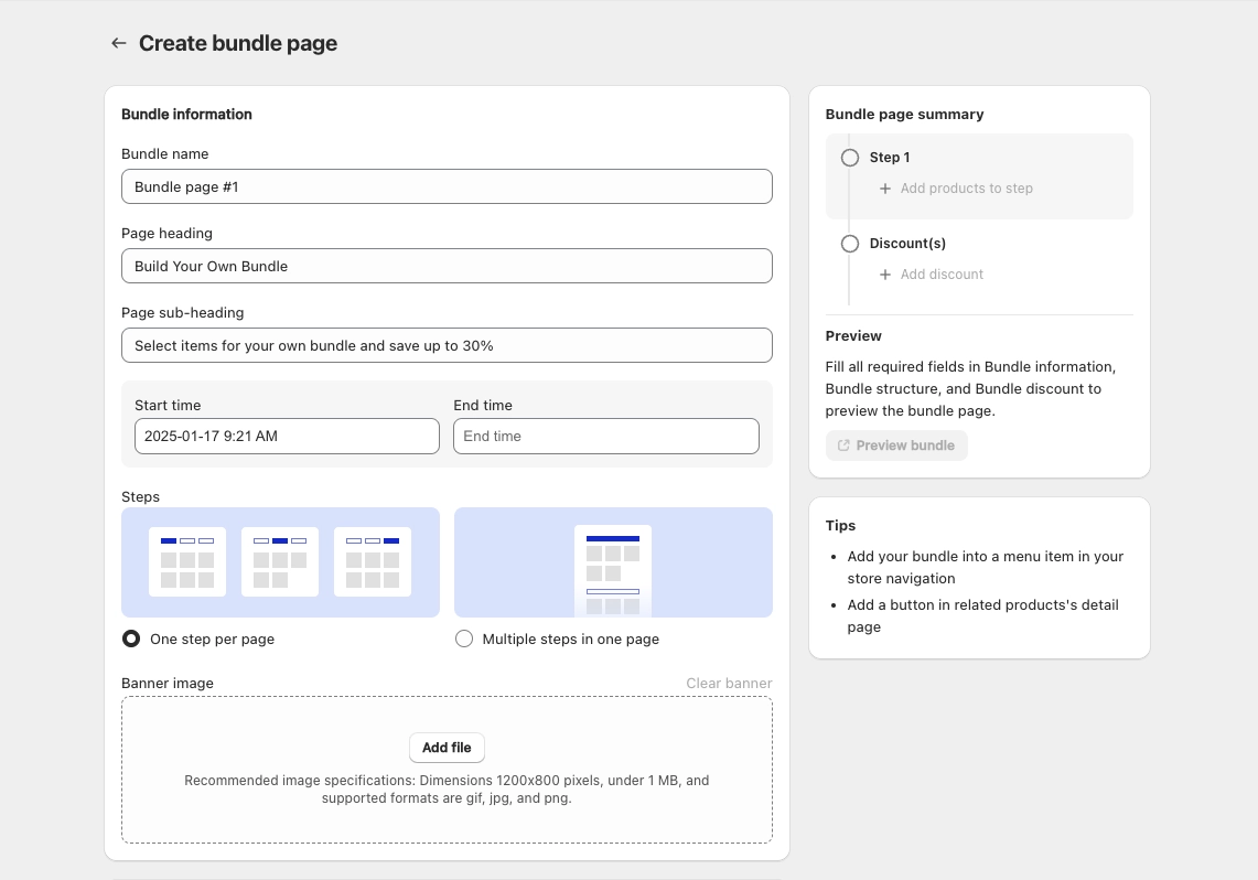 Create Bundle Page Build Your Own Bundle Settings Bogos