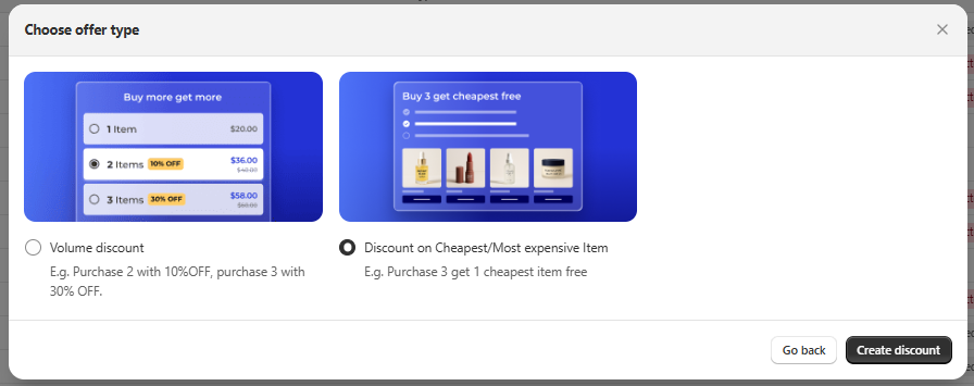 Discount on cheapest / most expensive items