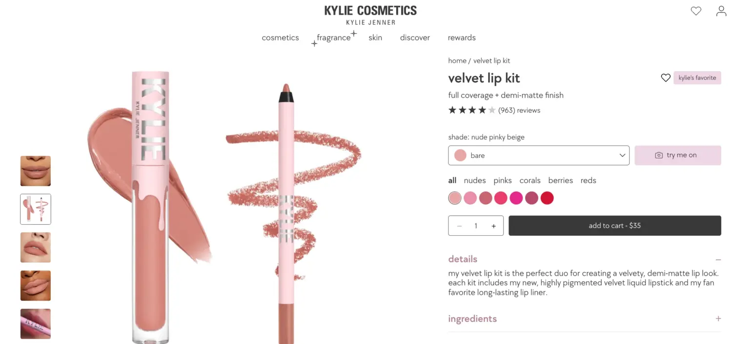 Kylie Cosmetics Velvet Lip Kit Closeup