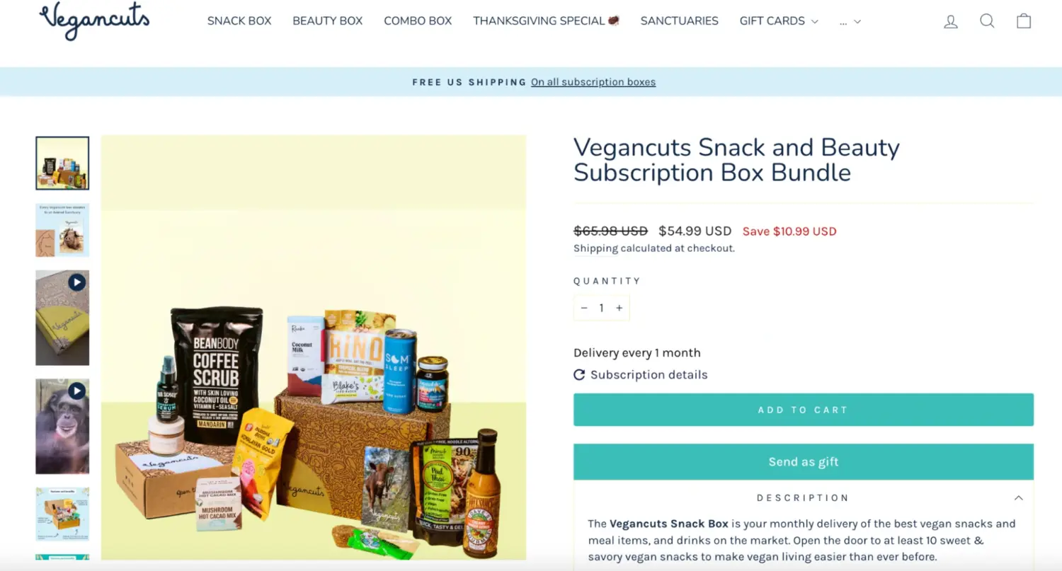 Vegancuts Snack And Beauty Subscription Box Bundle Page