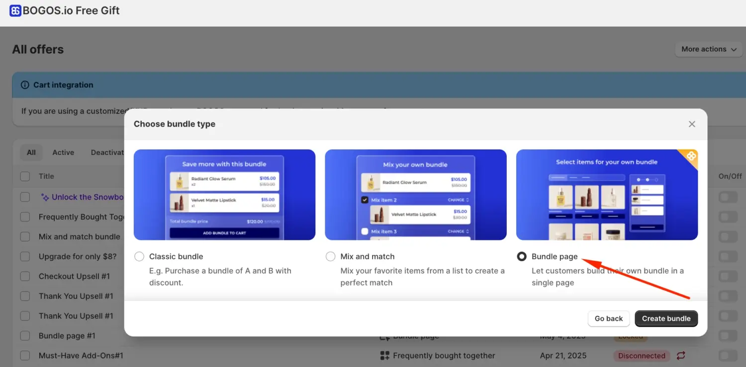 Choose Bundle Type Select Bundle Page Option Bogos
