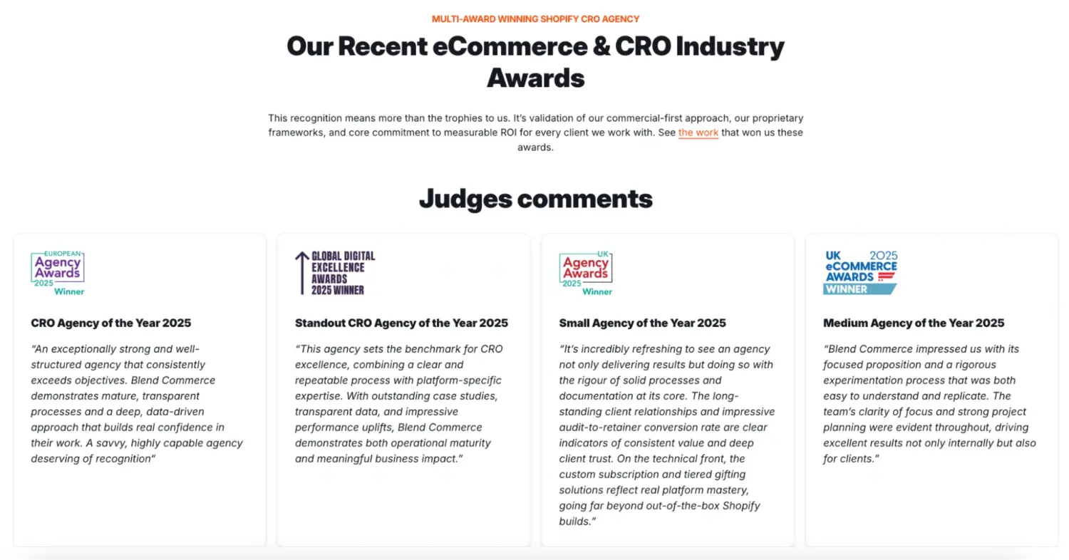 Blend Commerce Shopify Cro Agency Awards Credibility
